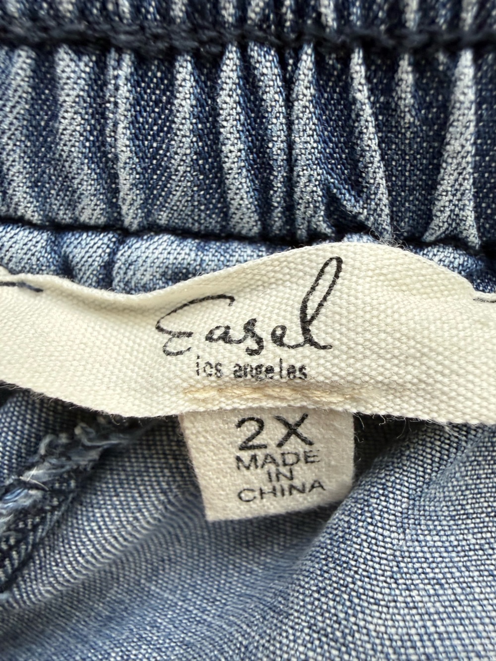 Easel Frayed Edge Design Tencel Wide-Leg Soft Pants in Faded Blue, Size 2X - Picture 7 of 11